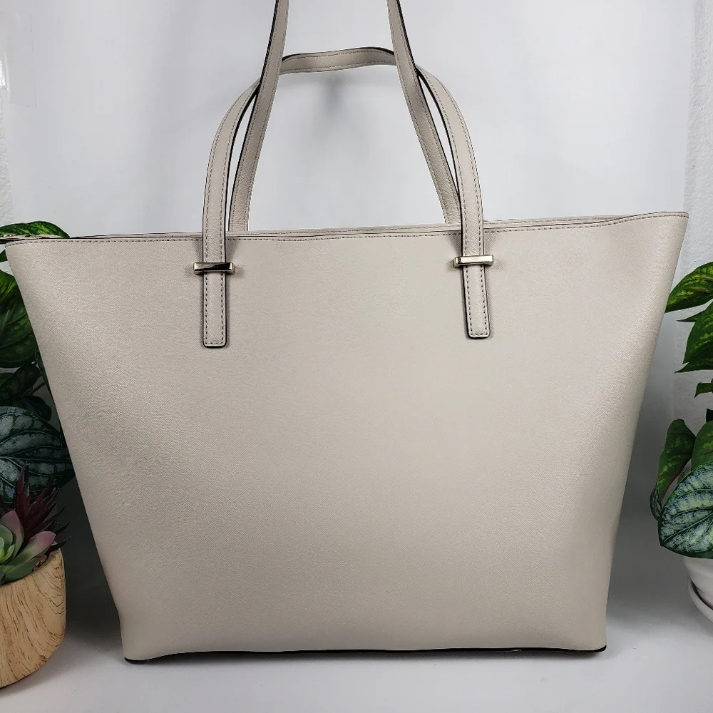 Kate Spade HUGE Cream Leather Tote Travel Bag Luggage Nuetral Normcore 19 x 11